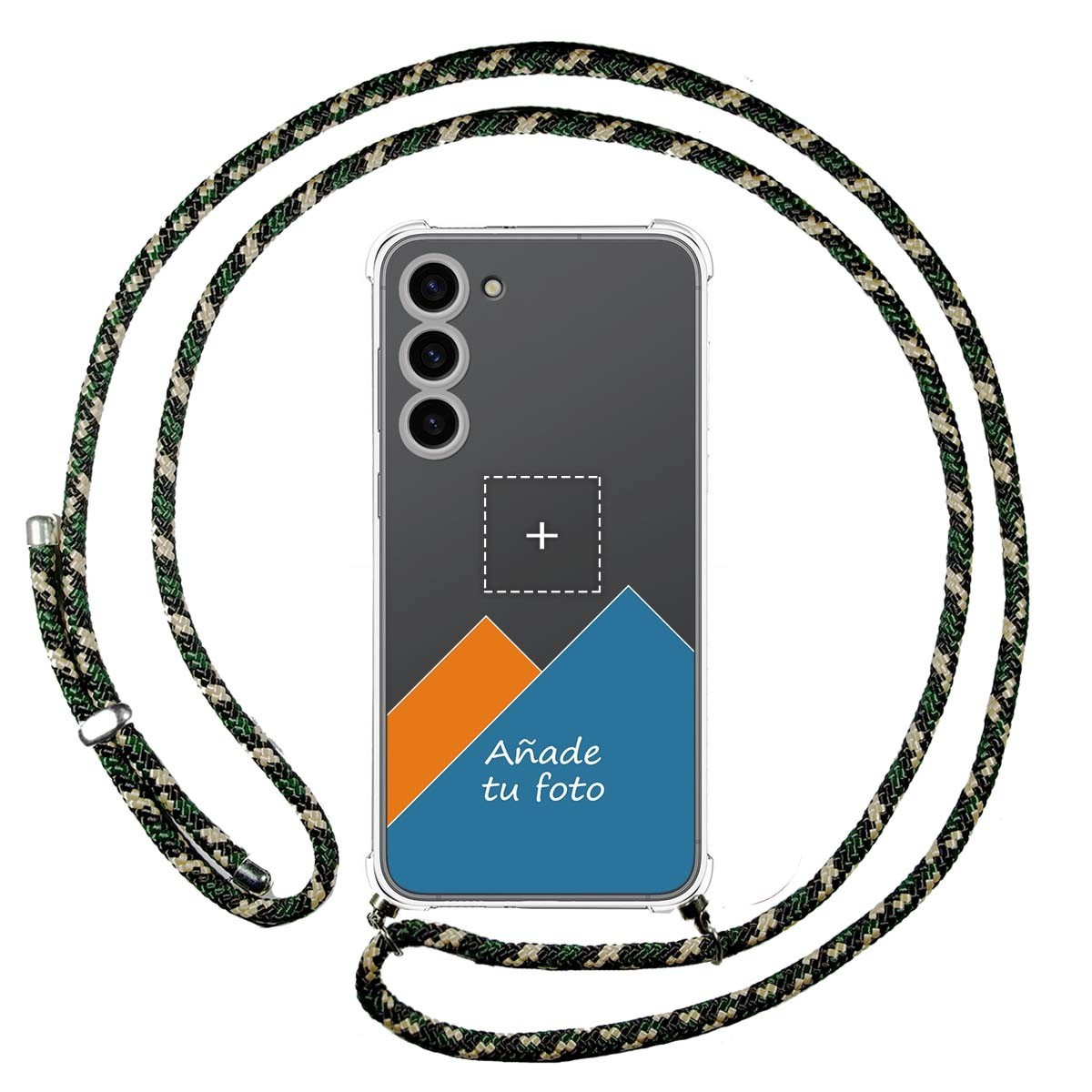 Personaliza tu Funda Colgante Transparente para Samsung Galaxy S23+ Plus 5G con Cordon Verde / Dorado Dibujo Personalizada