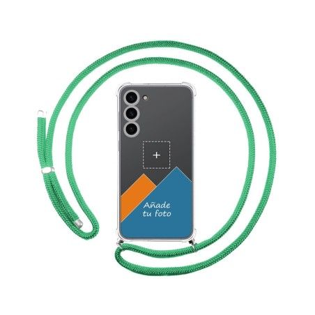 Personaliza tu Funda Colgante Transparente para Samsung Galaxy S23+ Plus 5G con Cordon Verde Agua Dibujo Personalizada