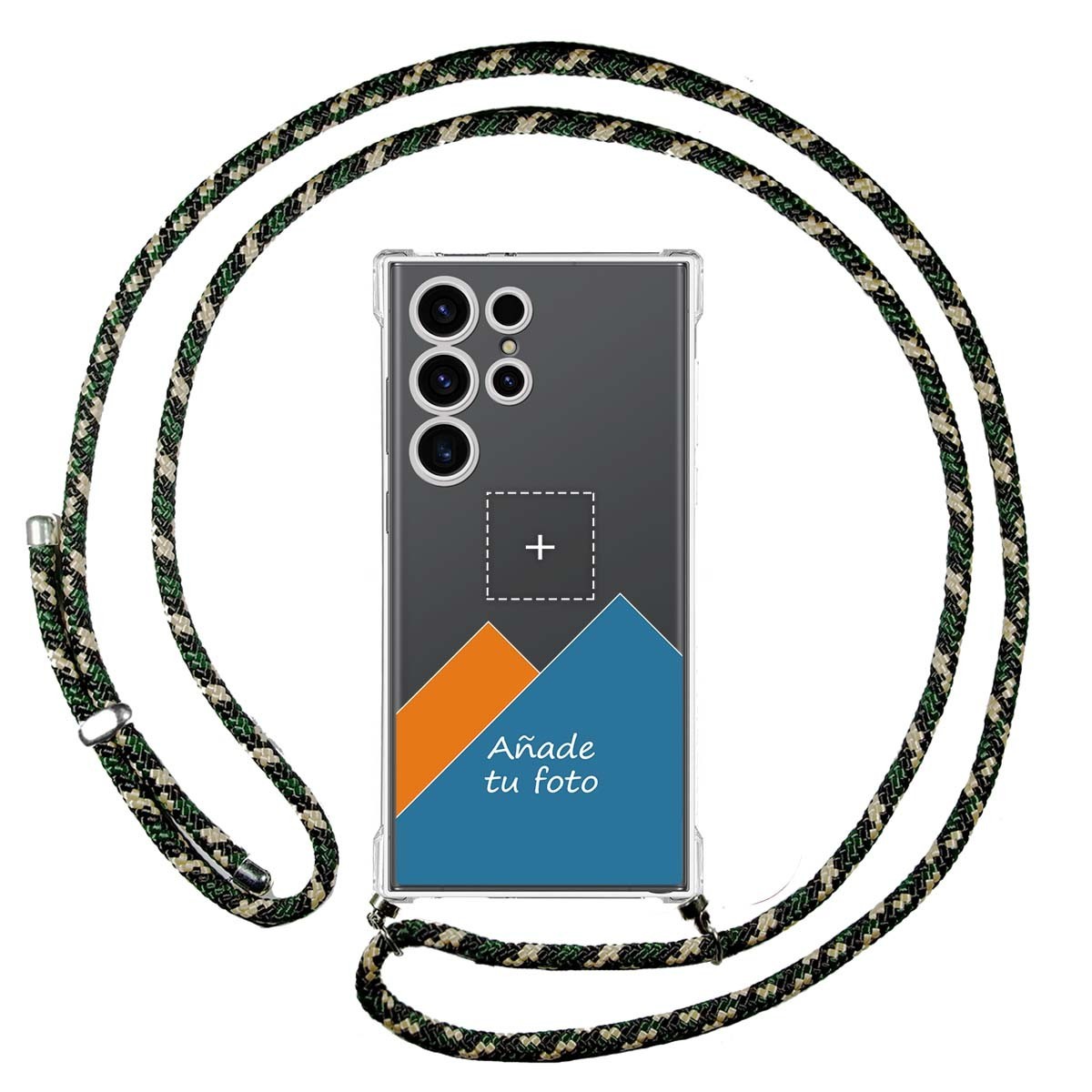 Personaliza tu Funda Colgante Transparente para Samsung Galaxy S23 Ultra 5G con Cordon Verde / Dorado Dibujo Personalizada