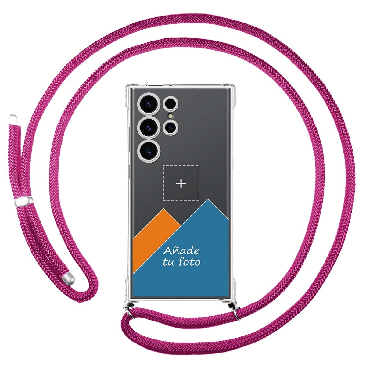 Personaliza tu Funda Colgante Transparente para Samsung Galaxy S23 Ultra 5G con Cordon Rosa Fucsia Dibujo Personalizada