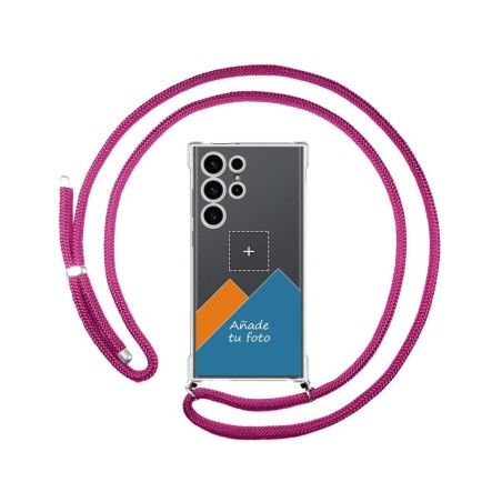 Personaliza tu Funda Colgante Transparente para Samsung Galaxy S23 Ultra 5G con Cordon Rosa Fucsia Dibujo Personalizada