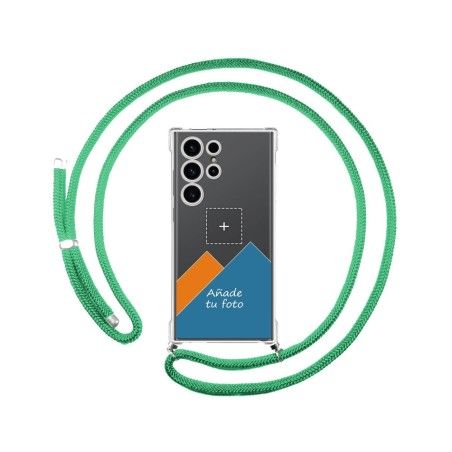 Personaliza tu Funda Colgante Transparente para Samsung Galaxy S23 Ultra 5G con Cordon Verde Agua Dibujo Personalizada