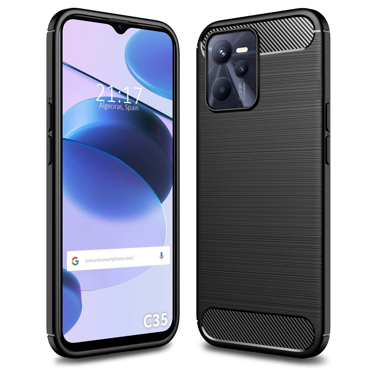 Funda Gel Tpu Tipo Carbon Negra para Realme C35