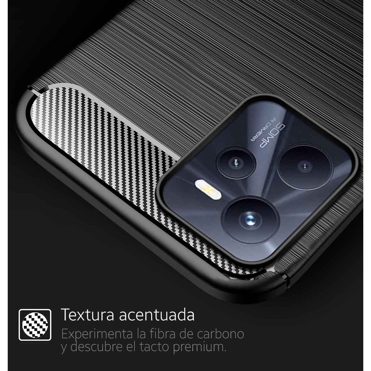 Funda Gel Tpu Tipo Carbon Negra para Realme C35