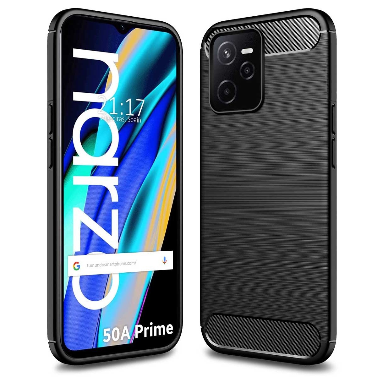Funda Gel Tpu Tipo Carbon Negra para Realme Narzo 50A Prime