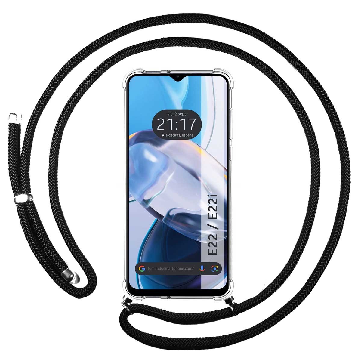 Funda Colgante Transparente para Motorola Moto E22 / E22i con Cordon Negro