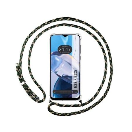 Funda Colgante Transparente para Motorola Moto E22 / E22i con Cordon Verde / Dorado