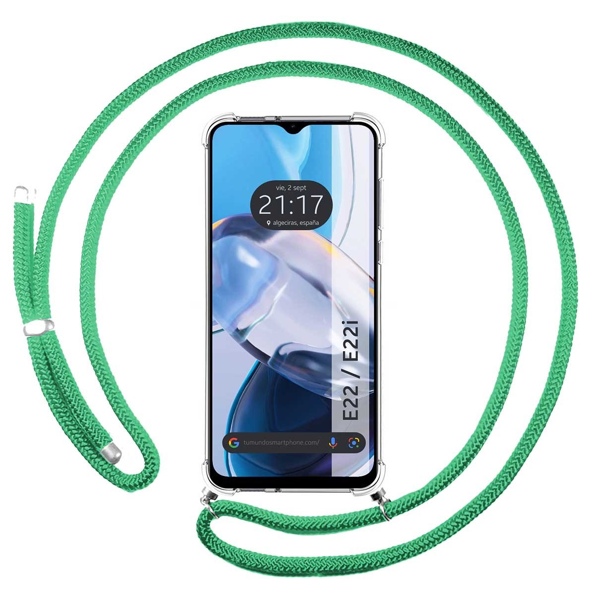 Funda Colgante Transparente para Motorola Moto E22 / E22i con Cordon Verde Agua