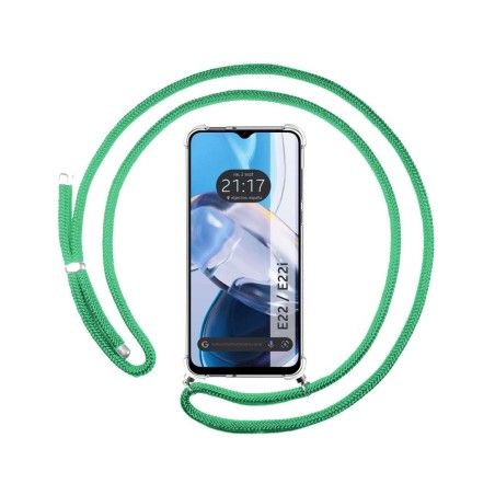 Funda Colgante Transparente para Motorola Moto E22 / E22i con Cordon Verde Agua