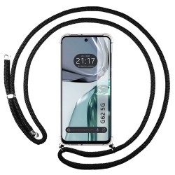 Funda Colgante Transparente para Motorola Moto G62 5G con Cordon Negro