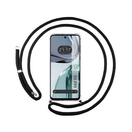 Funda Colgante Transparente para Motorola Moto G62 5G con Cordon Negro