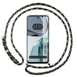 Funda Colgante Transparente para Motorola Moto G62 5G con Cordon Verde / Dorado