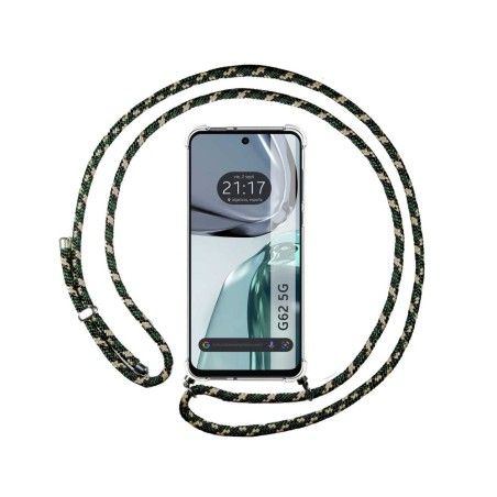 Funda Colgante Transparente para Motorola Moto G62 5G con Cordon Verde / Dorado