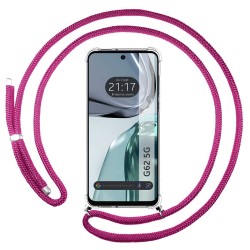 Funda Colgante Transparente para Motorola Moto G62 5G con Cordon Rosa Fucsia