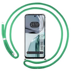 Funda Colgante Transparente para Motorola Moto G62 5G con Cordon Verde Agua