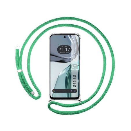 Funda Colgante Transparente para Motorola Moto G62 5G con Cordon Verde Agua