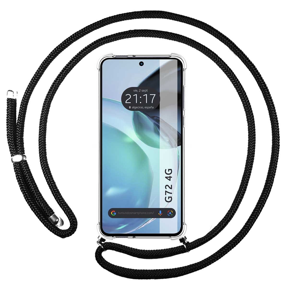 Funda Colgante Transparente para Motorola Moto G72 4G con Cordon Negro