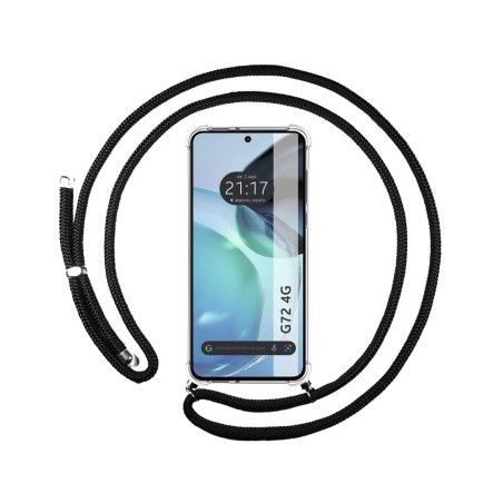 Funda Colgante Transparente para Motorola Moto G72 4G con Cordon Negro