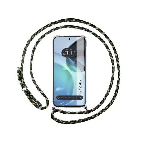 Funda Colgante Transparente para Motorola Moto G72 4G con Cordon Verde / Dorado