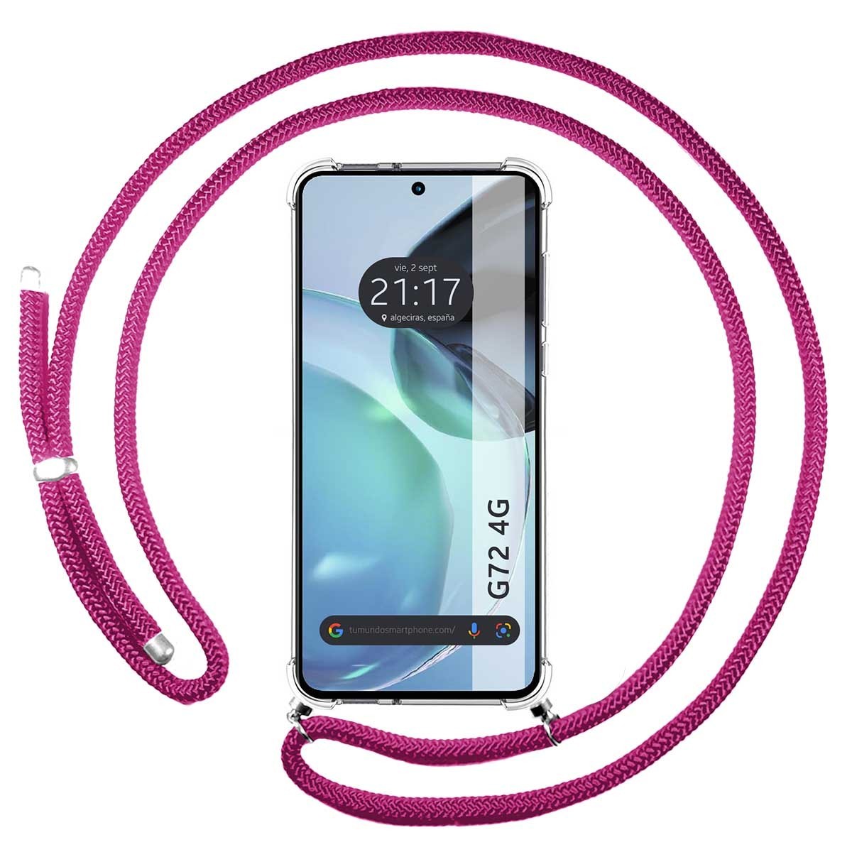Funda Colgante Transparente para Motorola Moto G72 4G con Cordon Rosa Fucsia