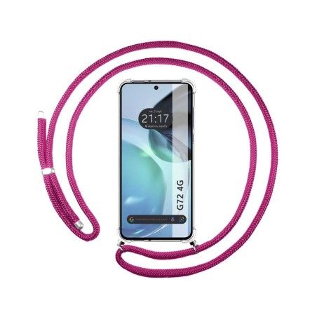 Funda Colgante Transparente para Motorola Moto G72 4G con Cordon Rosa Fucsia