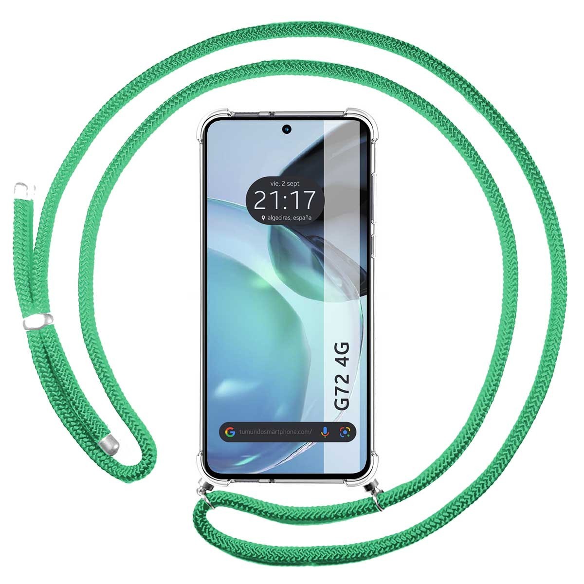Funda Colgante Transparente para Motorola Moto G72 4G con Cordon Verde Agua
