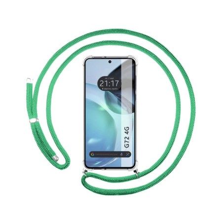 Funda Colgante Transparente para Motorola Moto G72 4G con Cordon Verde Agua