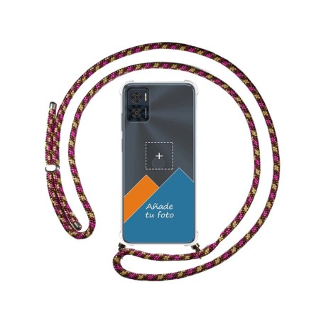 Personaliza tu Funda Colgante Transparente para Motorola Moto E22 / E22i con Cordon Rosa / Dorado Dibujo Personalizada