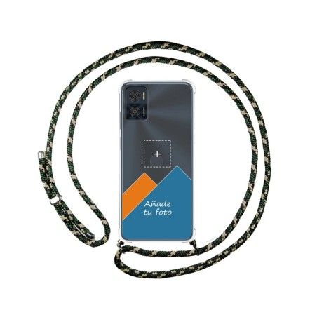 Personaliza tu Funda Colgante Transparente para Motorola Moto E22 / E22i con Cordon Verde / Dorado Dibujo Personalizada