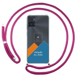 Personaliza tu Funda Colgante Transparente para Motorola Moto E22 / E22i con Cordon Rosa Fucsia Dibujo Personalizada