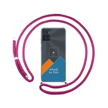 Personaliza tu Funda Colgante Transparente para Motorola Moto E22 / E22i con Cordon Rosa Fucsia Dibujo Personalizada