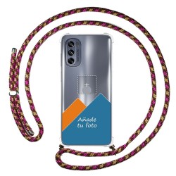 Personaliza tu Funda Colgante Transparente para Motorola Moto G62 5G con Cordon Rosa / Dorado Dibujo Personalizada