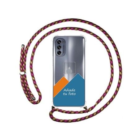 Personaliza tu Funda Colgante Transparente para Motorola Moto G62 5G con Cordon Rosa / Dorado Dibujo Personalizada