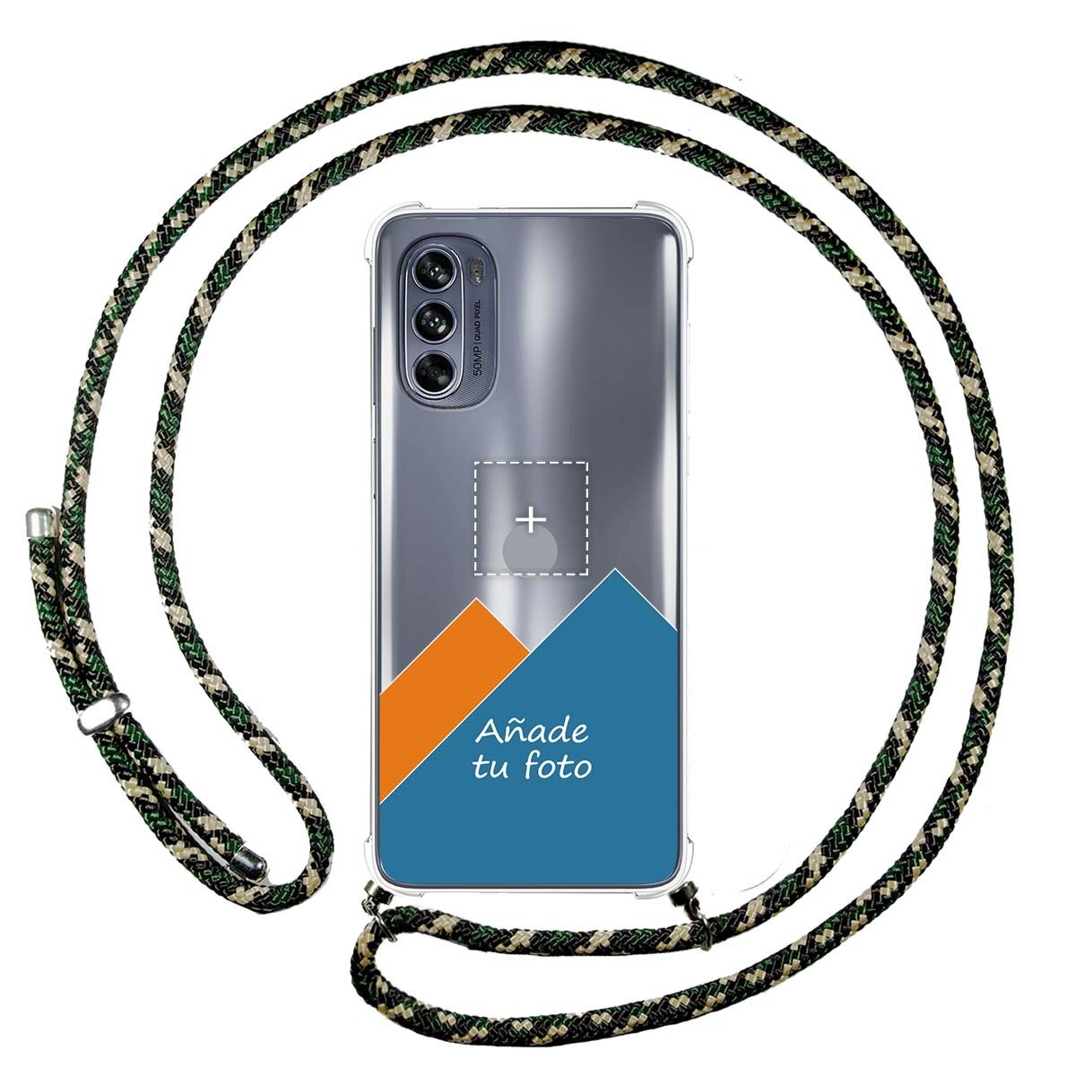 Personaliza tu Funda Colgante Transparente para Motorola Moto G62 5G con Cordon Verde / Dorado Dibujo Personalizada