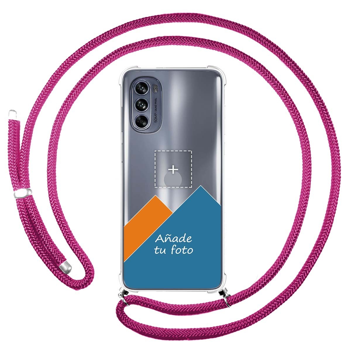Personaliza tu Funda Colgante Transparente para Motorola Moto G62 5G con Cordon Rosa Fucsia Dibujo Personalizada