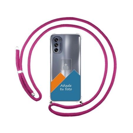 Personaliza tu Funda Colgante Transparente para Motorola Moto G62 5G con Cordon Rosa Fucsia Dibujo Personalizada