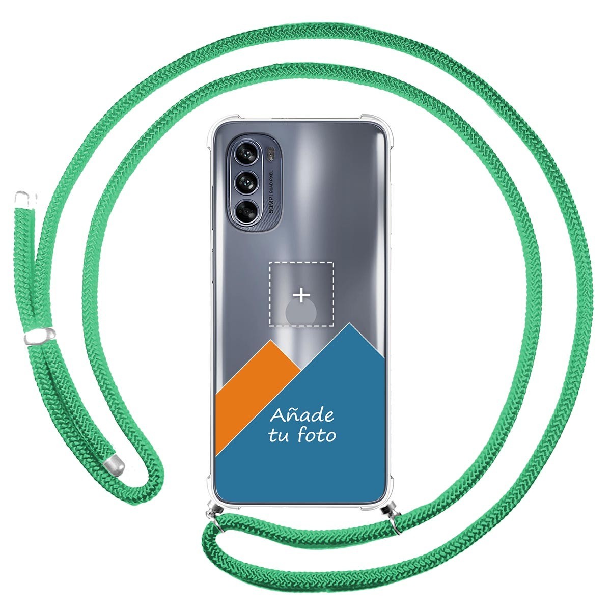 Personaliza tu Funda Colgante Transparente para Motorola Moto G62 5G con Cordon Verde Agua Dibujo Personalizada