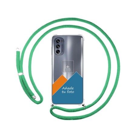 Personaliza tu Funda Colgante Transparente para Motorola Moto G62 5G con Cordon Verde Agua Dibujo Personalizada