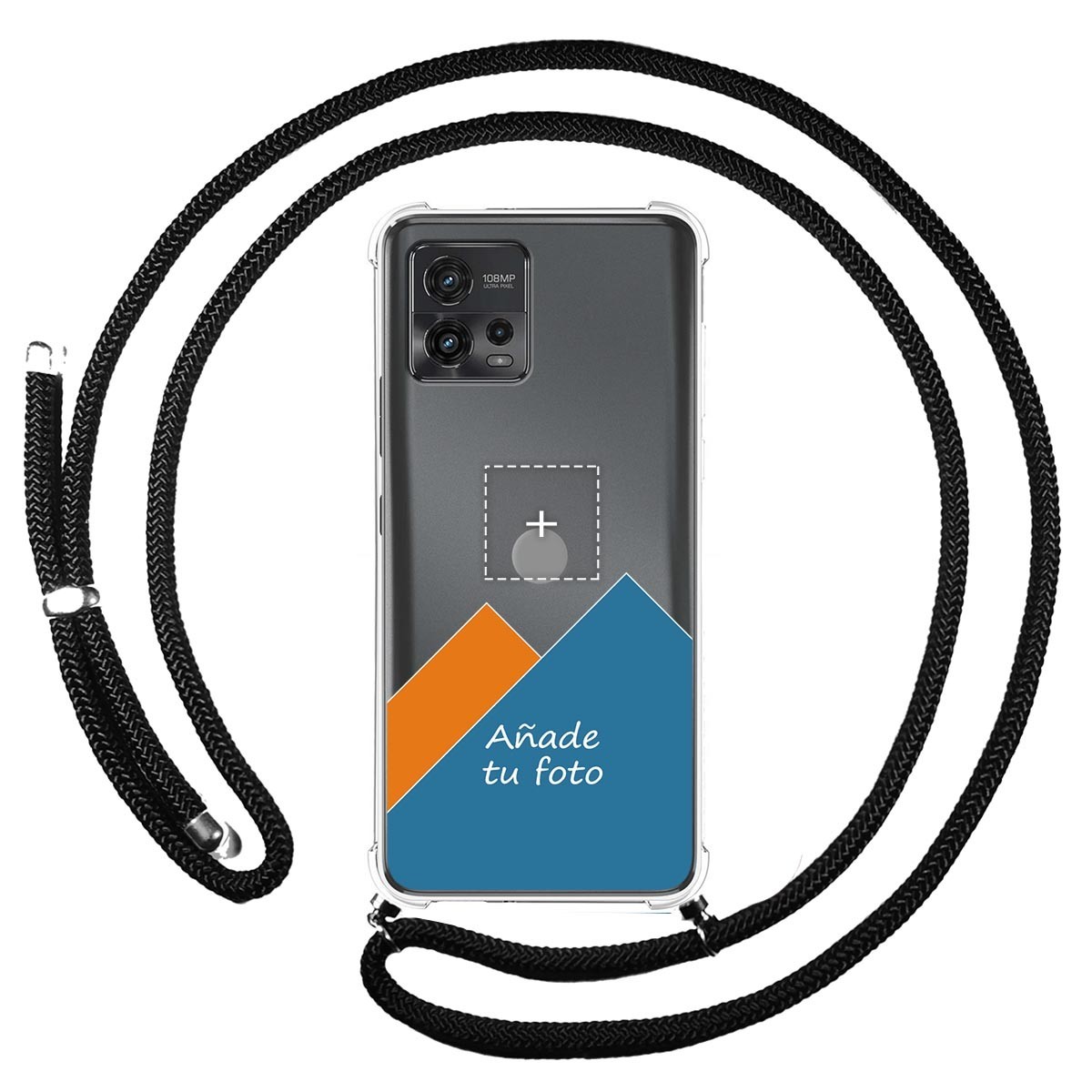 Personaliza tu Funda Colgante Transparente para Motorola Moto G72 4G con Cordon Negro Dibujo Personalizada