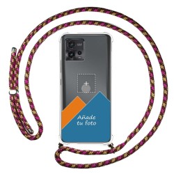 Personaliza tu Funda Colgante Transparente para Motorola Moto G72 4G con Cordon Rosa / Dorado Dibujo Personalizada