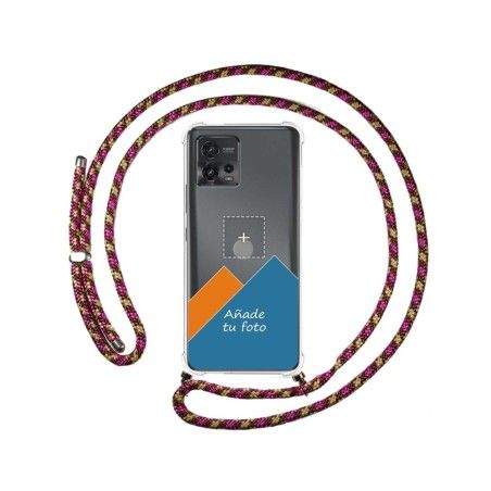 Personaliza tu Funda Colgante Transparente para Motorola Moto G72 4G con Cordon Rosa / Dorado Dibujo Personalizada