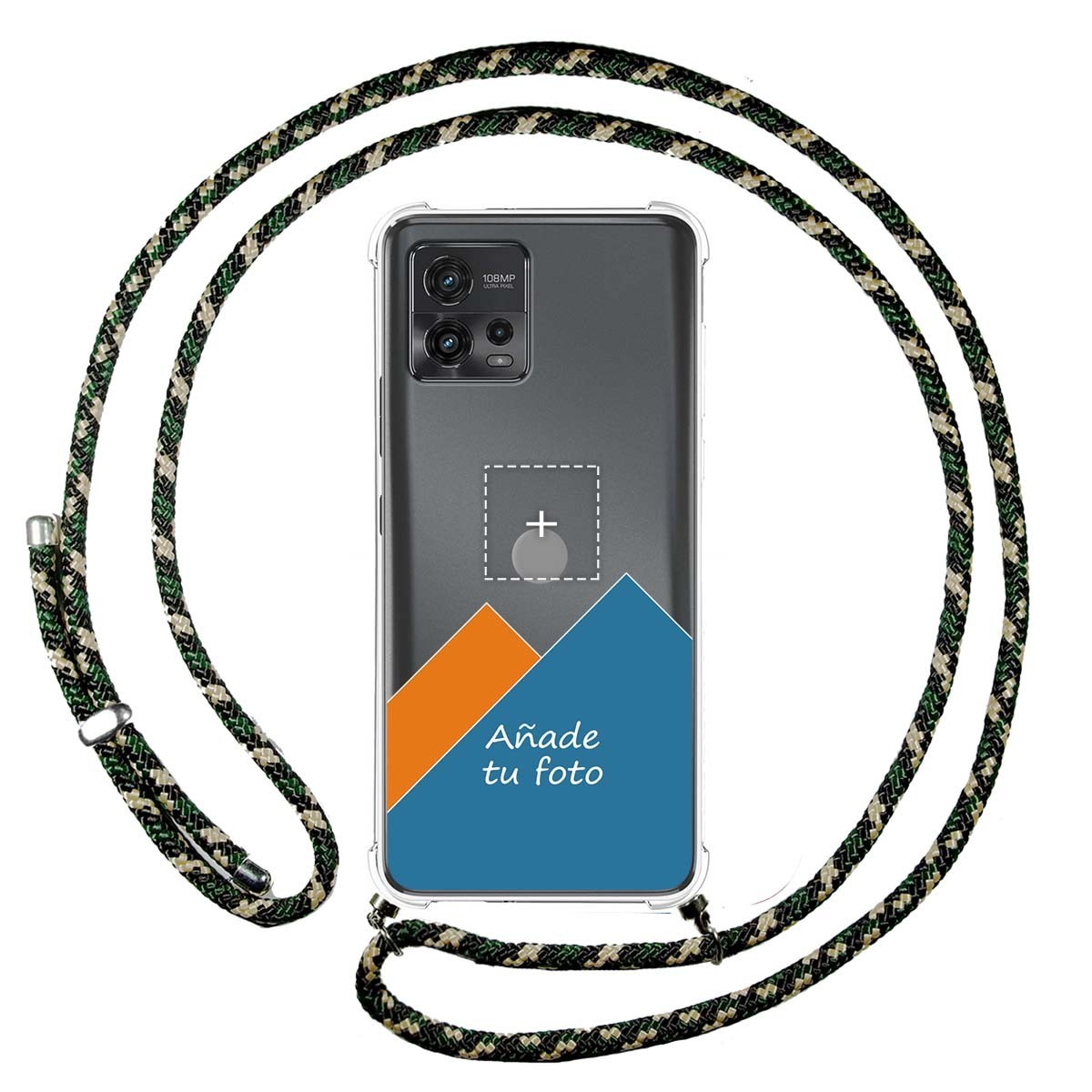 Personaliza tu Funda Colgante Transparente para Motorola Moto G72 4G con Cordon Verde / Dorado Dibujo Personalizada