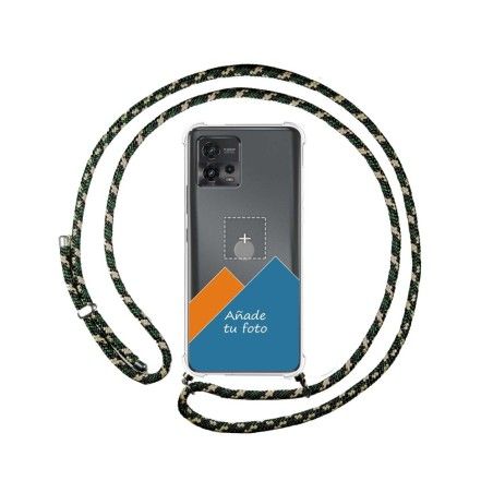 Personaliza tu Funda Colgante Transparente para Motorola Moto G72 4G con Cordon Verde / Dorado Dibujo Personalizada