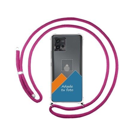 Personaliza tu Funda Colgante Transparente para Motorola Moto G72 4G con Cordon Rosa Fucsia Dibujo Personalizada