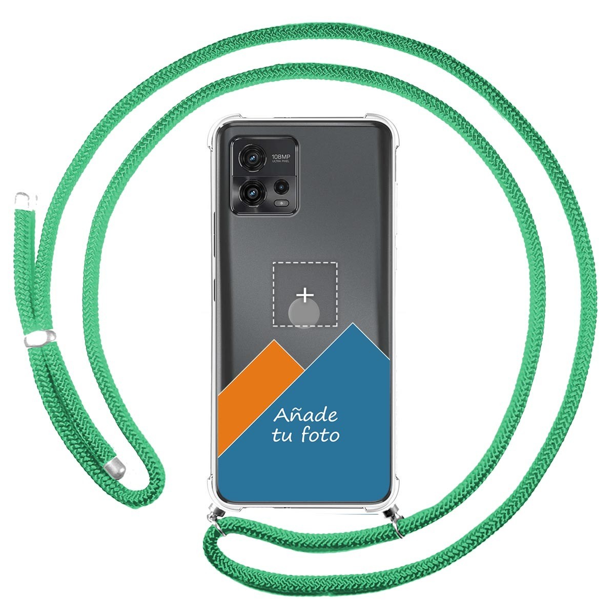 Personaliza tu Funda Colgante Transparente para Motorola Moto G72 4G con Cordon Verde Agua Dibujo Personalizada