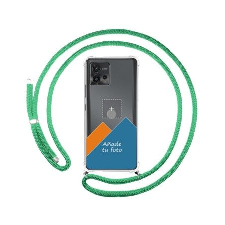 Personaliza tu Funda Colgante Transparente para Motorola Moto G72 4G con Cordon Verde Agua Dibujo Personalizada