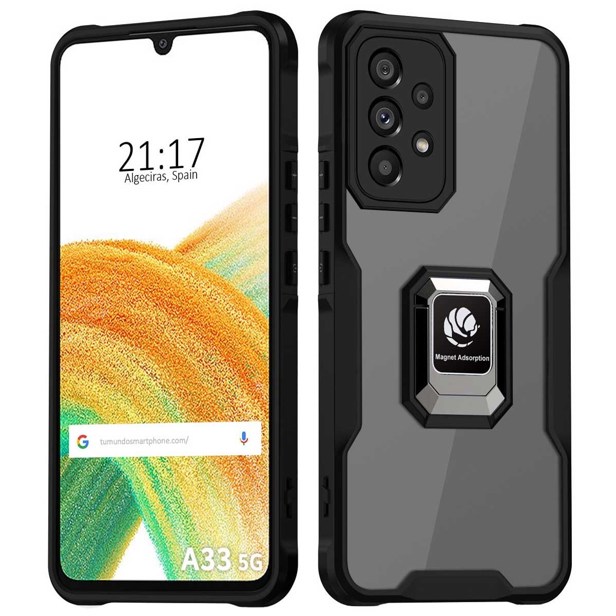 Funda Bumper Borde Negra con Anillo para Samsung Galaxy A33 5G