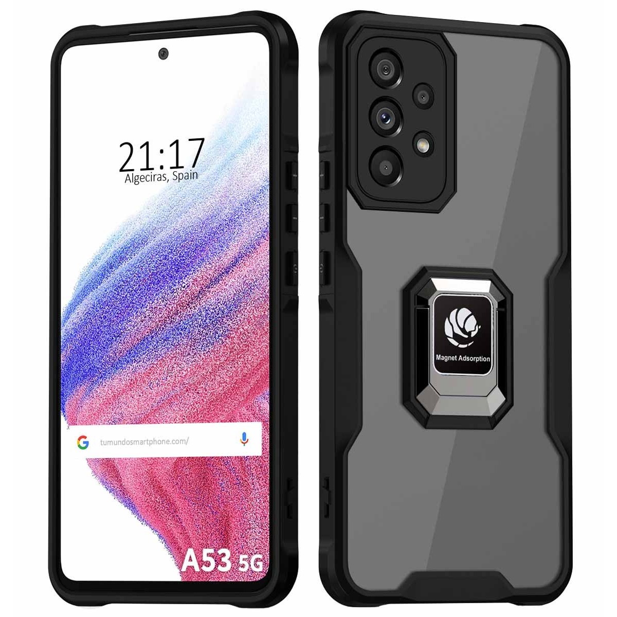 Funda Bumper Borde Negra con Anillo para Samsung Galaxy A53 5G