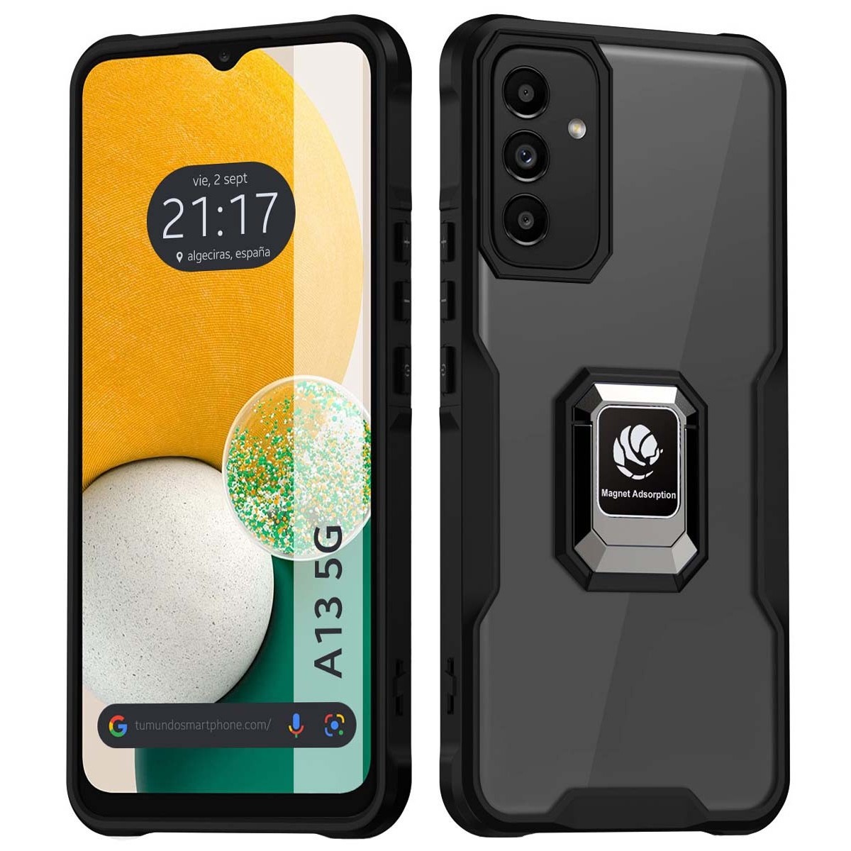 Funda Bumper Borde Negra con Anillo para Samsung Galaxy A13 5G