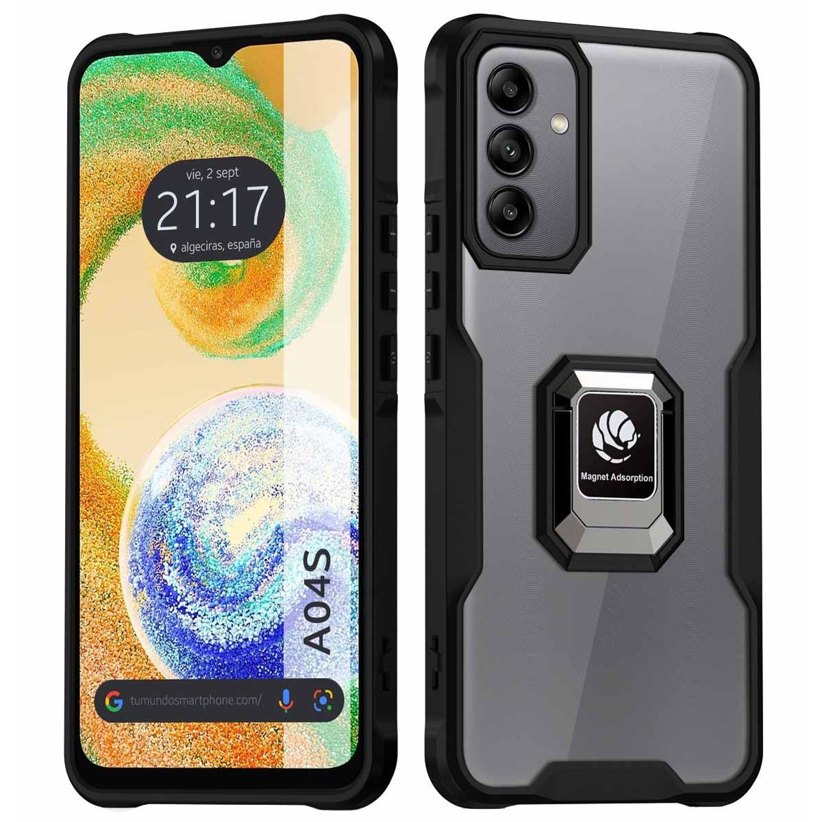 Funda Bumper Borde Negra con Anillo para Samsung Galaxy A04s